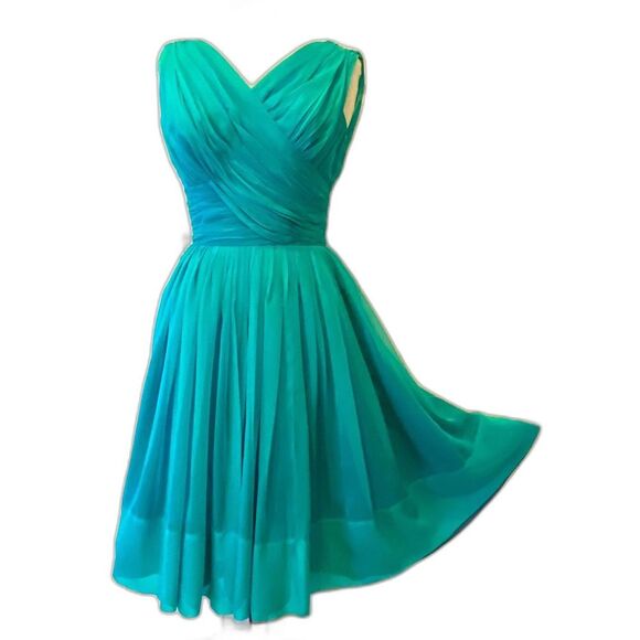 Vintage60s Prom dress Poie de Soie Biltmore Hotel Couture Santa Barbara Aqua M - Picture 7 of 13